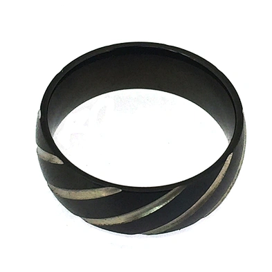 Black streak design blank shiny titanium greek style rings