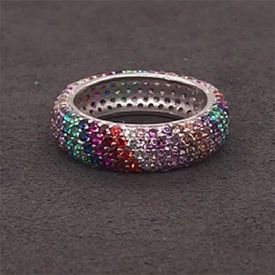 Ingenious Female Lovely Full Filled 14 Colors Stone Silver Wedding Ring