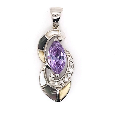 Rhodium Plated Three Color Shell Violet Crystal Best Friend Forever Pendant