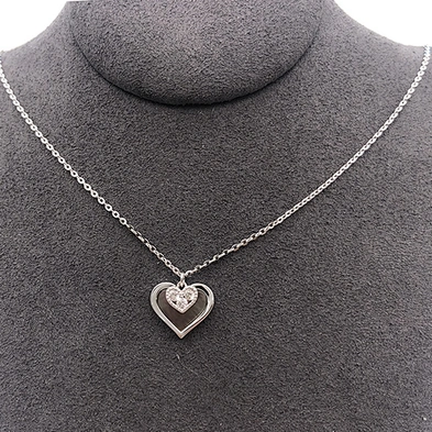 925 Silver Chain Shell Heart Below Tiny Cz Heart Design Necklace Girls Love