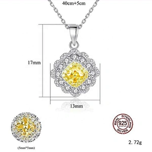 Custom design diamond shape yellow stone necklace 925 silver bisuteria