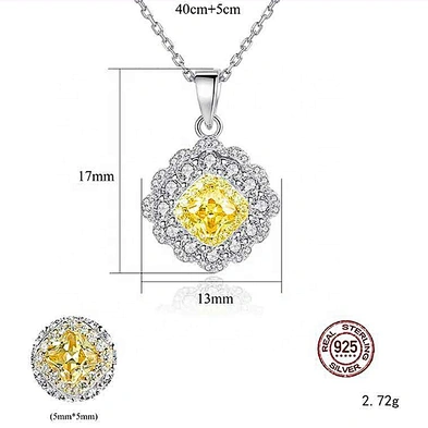 Custom design diamond shape yellow stone necklace 925 silver bisuteria
