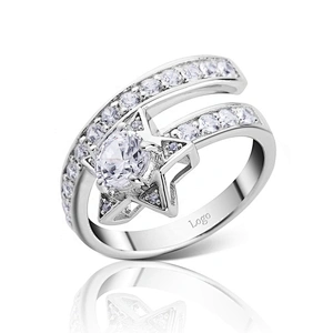 Beautiful women's cubic zircon silver eastern star rings