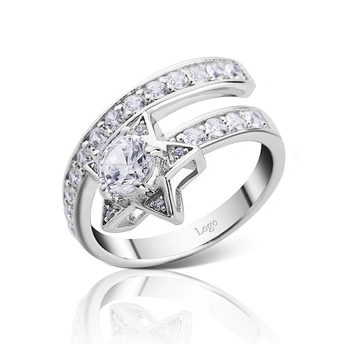 Beautiful women's cubic zircon silver eastern star rings