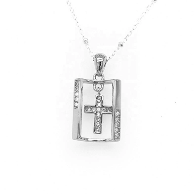 Religious Cross Jewelry, Sterling Silver Diamond Cross Pendant Necklace Womens, White Gold Plated Crystal Cross Pendant