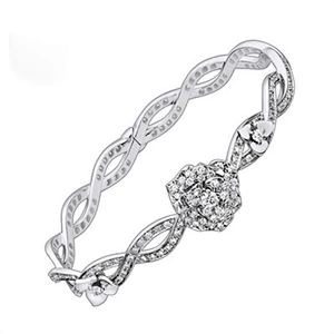 Circle design cz sterling silver gold plated bangle
