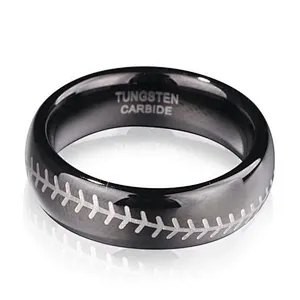 Custom Black Or Blue Baseball Ring, Inscribed Oem Tungsten Steel Ring
