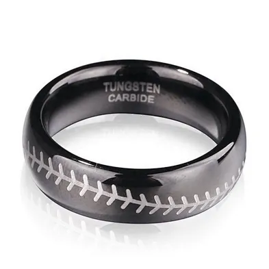 Custom Black Or Blue Baseball Ring, Inscribed Oem Tungsten Steel Ring