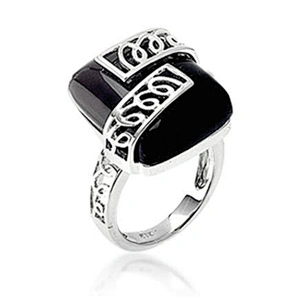 Wholesale black stone elegant men's silver ring design