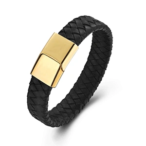 Cheap gold plated clasp stainless steel fashion leather bracelet