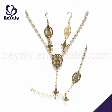 Gold plated cross brass costume stainless steel set jewelry