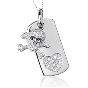 Exquisite skull cz heart sterling silver rhodium plated jewellery