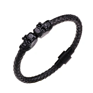 2019 leather skeleton mens hand skull bracelet silver bangle