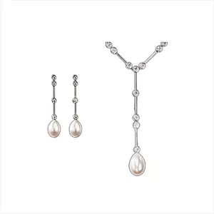 Fashion simple pearl necklace silver bridal jewellery sets