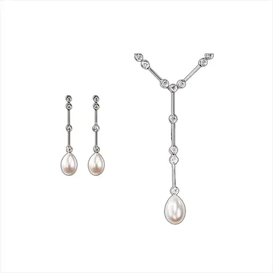 Fashion simple pearl necklace silver bridal jewellery sets