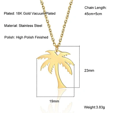 Fashion Jewelry 2020 Gold Plating Stainless Steel Palm Tree Necklace