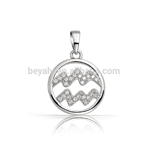 Zodiac Aquarius symbol round pendant silver jewelry