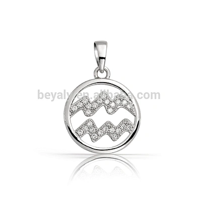 Zodiac Aquarius symbol round pendant silver jewelry