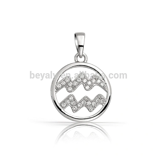 Zodiac Aquarius symbol round pendant silver jewelry