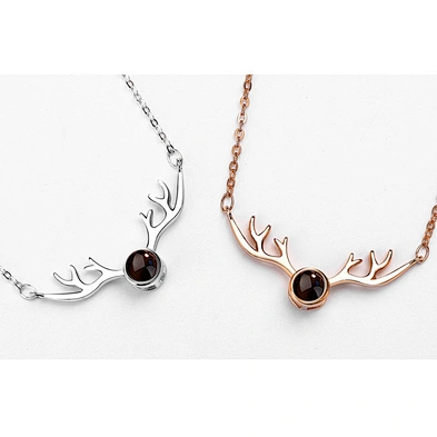 Christmas gift silver antler pendant i love you necklace 100 languages