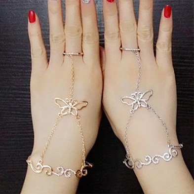 14k gold chain bracelet connected with ring attach