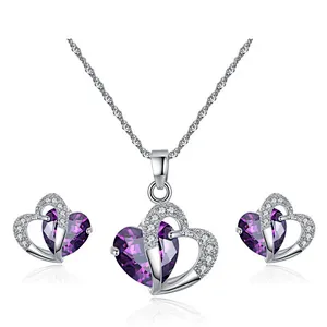 Fantasy women's wedding heart stone jewellery multi colored crystal necklace
