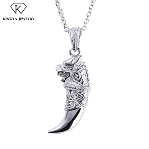 Silver Lion Engraved Tooth Shape Hip Hop Custom Men'S Pendants