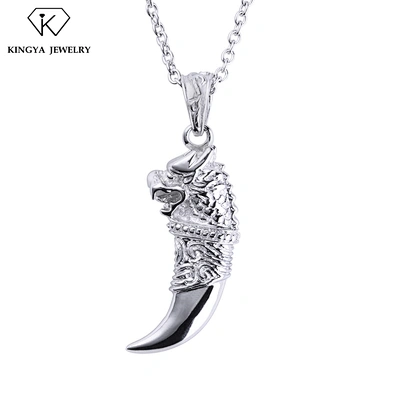 Silver Lion Engraved Tooth Shape Hip Hop Custom Men'S Pendants