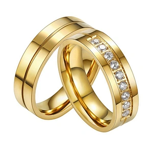 Shiny polish gold plated stainless steel ring with diamonds