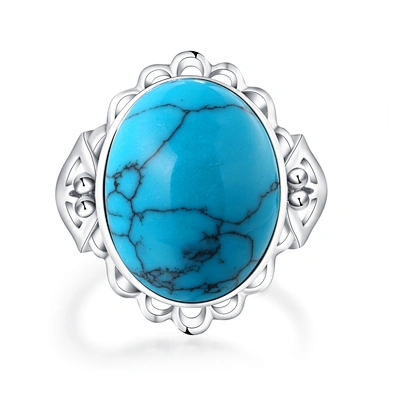 Oval Shaped Agate Stone Men'S Silver Turquoise Ring Arabic