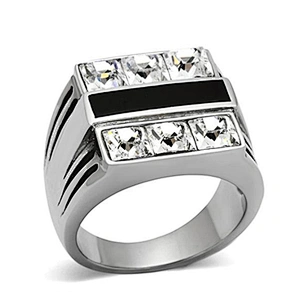 Black square rhinestone high quality jewelry unisex stainless steel rings