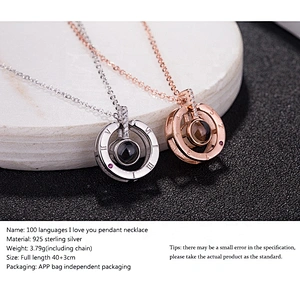 Round Eye Shape I Love You In 100 Languages Projection Necklace