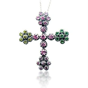 Colorful cross design silver fashionable pearl and coral necklace