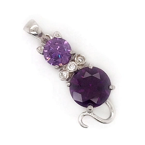 New Trendy Purple Zircon Jewelry Lady Cat Engraving Sterling Silver Pendants