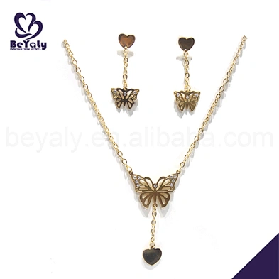 Fancy butterfly young girl earring dubai gold jewelry set