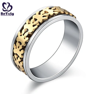 Rotatable Geometric Pattern Double Banded Mood Ring Stainless Steel