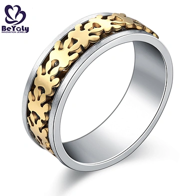 Rotatable Geometric Pattern Double Banded Mood Ring Stainless Steel
