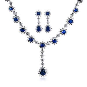 Long cz chain design bridal tiara necklace and earring set