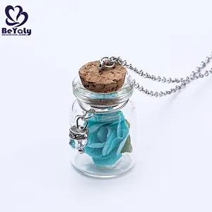 Women Custom Glass Bottle Pendant Jewelry Fashion Real Rose Necklace