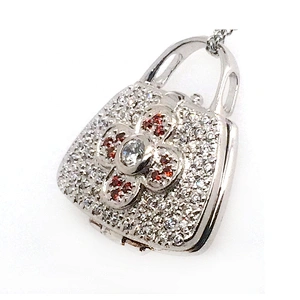 Latest Ladies Fashion 925 Sterling Silver Red Cz Four-Leaf Flower Mini Bag Pendant