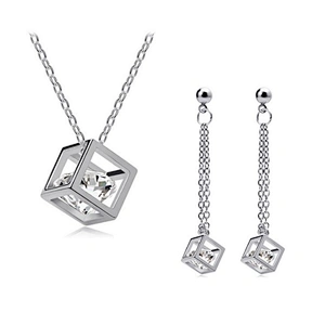 Fancy ladies costume rhinestone cube 22k gold jewelry set