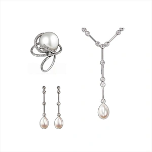 Fashion simple pearl necklace silver bridal jewellery sets