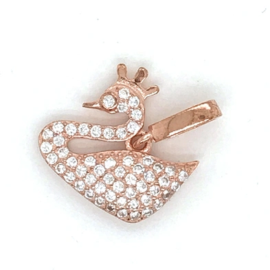 Custom 18K Rose Gold Cz Swan Charm Necklace, Rose Gold Swan Pendant Necklace Jewelry