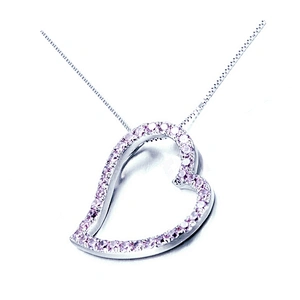 Couple Love Jewelry Necklace Silver Stone Heart Shaped Pendant Charm