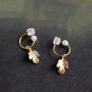 925 silver ladies vintage earrings,  copper gold plated crystal pearl leaf earrings