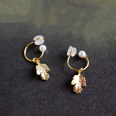 925 silver ladies vintage earrings,  copper gold plated crystal pearl leaf earrings