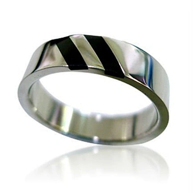 Black streak design blank shiny titanium greek style rings