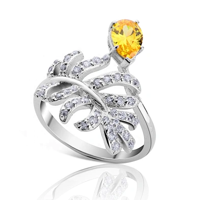 Natural fern design with yellow stone stock silver leaf rings