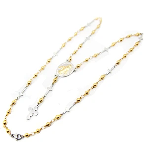 Yellow gold rosary stainless steel cross accessories jewellery