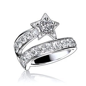Refined star shape design cz silver handcuff rings